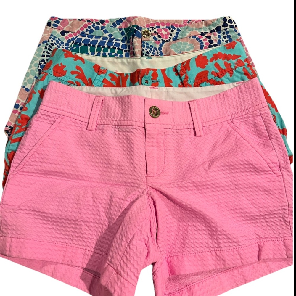 Lilly Pulitzer Shorts Bundle (3) sz 0 Pink Seersucker Tropical Resort Preppy